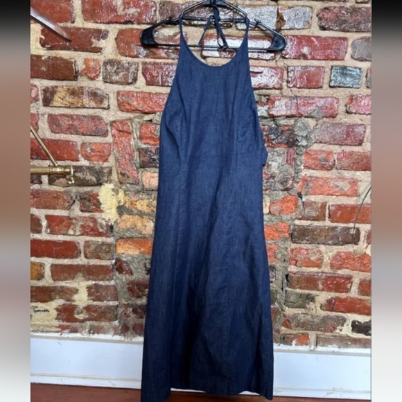 Ann Taylor Dresses & Skirts - VINTAGE Ann Taylor Dark Wash Denim Halter Dress Y2K Sleeveless Backless Midi 8P